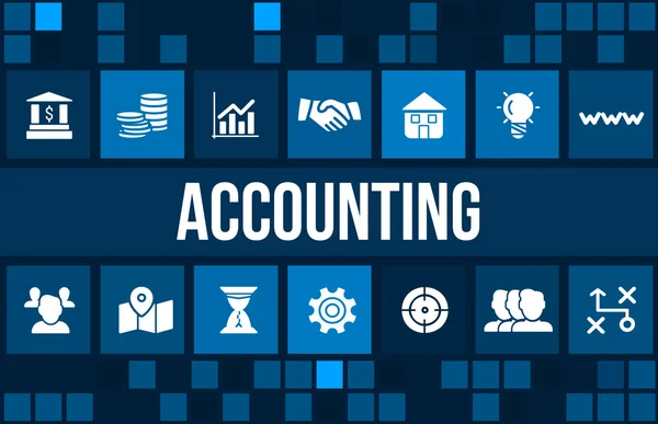 Image de concept de comptabilité et de comptabilité avec icônes d'entreprise et espace de copie . — Photo