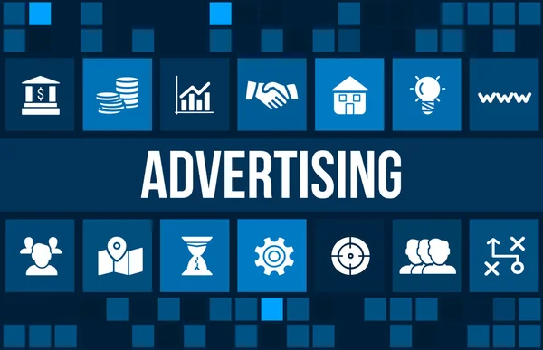 Imagem de conceito de publicidade com ícones de negócios e copyspace . — Fotografia de Stock