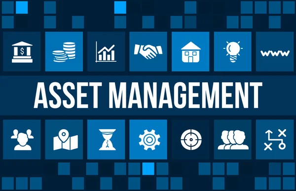 Asset management concept afbeelding met pictogrammen bedrijfs en copyspace. — Stockfoto