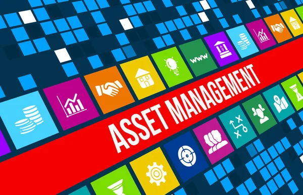 Asset Management Konzept Image mit Business Icons und Copyspace. — Stockfoto