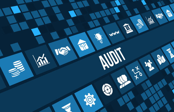 Audit concept image with business icons and copyspace.