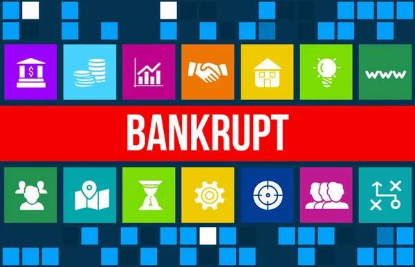 Образ концепции банкротства с бизнес-иконками и копирайтом . — стоковое фото