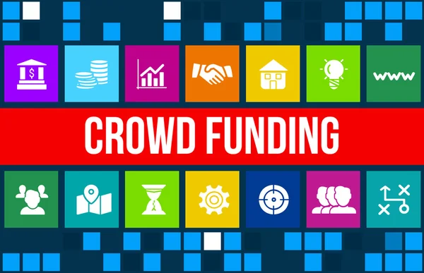 Crowdfunding έννοια εικόνας με εικονίδια επιχειρήσεων και copyspace. — Φωτογραφία Αρχείου