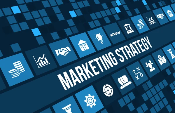 Imagen de concepto de estrategia de marketing con iconos de negocio y copyspace . — Foto de Stock