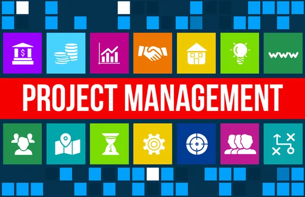 Project Management concept afbeelding met pictogrammen bedrijfs en copyspace. — Stockfoto