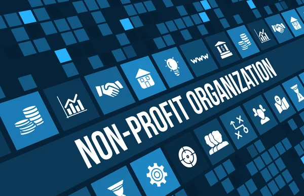 Образ некоммерческой организации с бизнес-иконками и копирайтом . — стоковое фото