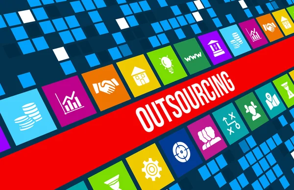 Outsourcing concepto de imagen con iconos de negocio y copyspace . — Foto de Stock