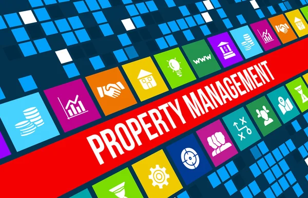 Property Management Konzeptbild mit Geschäftssymbolen und Copyspace. — Stockfoto