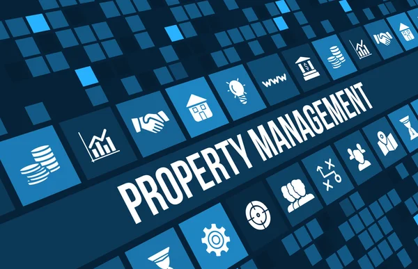 Property Management Konzeptbild mit Geschäftssymbolen und Copyspace. — Stockfoto