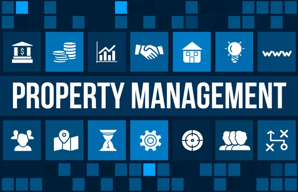 Property Management Konzeptbild mit Geschäftssymbolen und Copyspace. — Stockfoto