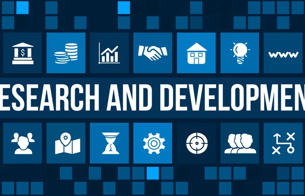 Imagem de conceito de pesquisa e desenvolvimento com ícones de negócios e copyspace . — Fotografia de Stock