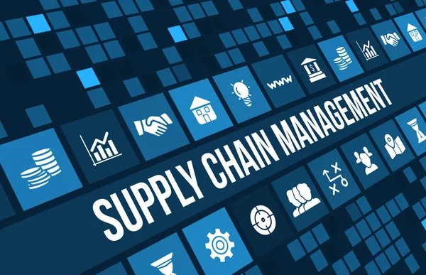 Supply Chain Management Konzept Image mit Business Icons und Copyspace. — Stockfoto