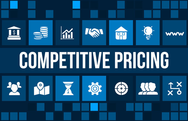 Competitive pricing concept image with business icons and copyspace.