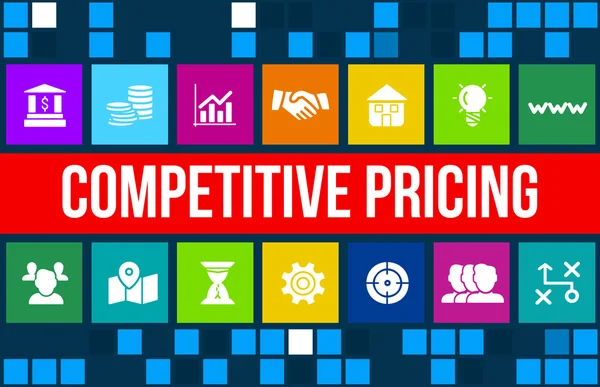 Concetto di prezzi competitivo immagine con icone di business e copyspace . — Foto Stock