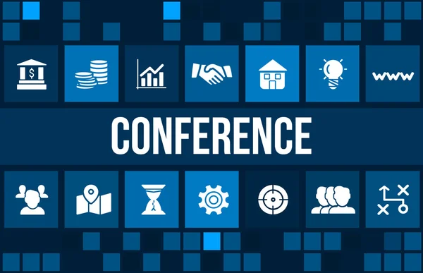 Conférence, forum ou une image de concept d'événement avec des icônes d'affaires et copyspace . — Photo