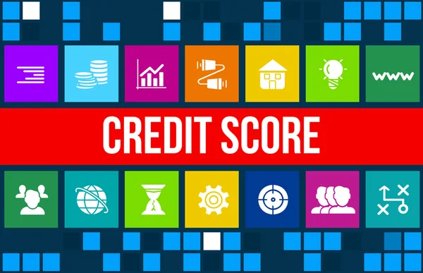 Immagine concettuale Credit Score con icone aziendali e copyspace . — Foto Stock