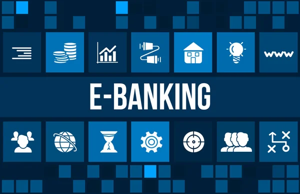 Зображення концепції електронного банкінгу з бізнес-іконками та копіями . — стокове фото