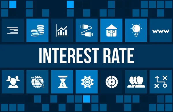 Immagine concettuale del tasso di interesse con icone aziendali e spazio d'autore . — Foto Stock