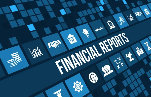 Image de concept de rapport financier avec icônes d'affaires et espace de copie . — Photo