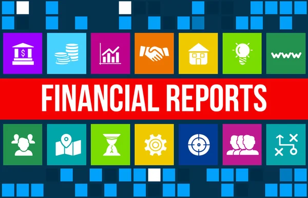 Financieel verslag concept afbeelding met pictogrammen bedrijfs en copyspace. — Stockfoto