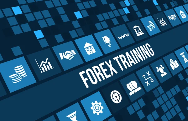 Citra konsep pelatihan Forex dengan ikon bisnis dan ruang penyalinan . — Stok Foto