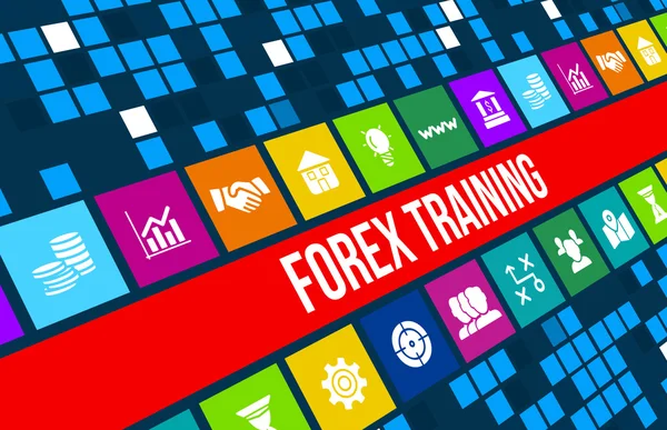 Citra konsep pelatihan Forex dengan ikon bisnis dan ruang penyalinan . — Stok Foto