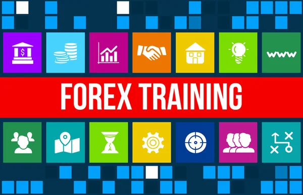 Citra konsep pelatihan Forex dengan ikon bisnis dan ruang penyalinan . — Stok Foto