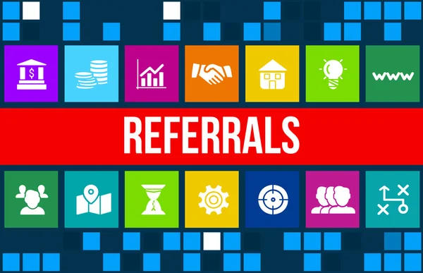 Referrals concept image with business icons and copyspace. — Stock Photo, Image