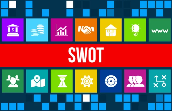 Concetto Swot immagine con icone di business e copyspace . — Foto Stock