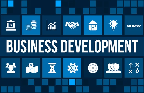Imagem de conceito de desenvolvimento de negócios com ícones de negócios e copyspace . — Fotografia de Stock