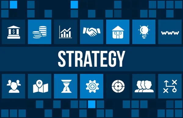 Strategie concept afbeelding met pictogrammen bedrijfs en copyspace. Stockfoto