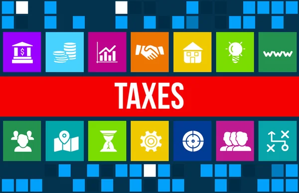 Imagem de conceito de impostos com ícones de negócios e copyspace . Fotografias De Stock Royalty-Free