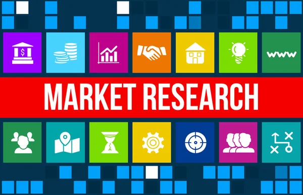 Imagem de conceito de pesquisa de mercado com ícones de negócios e copyspace . Imagem De Stock