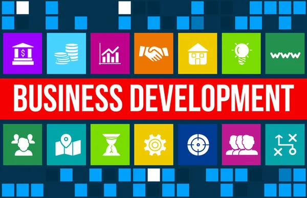 Imagem de conceito de desenvolvimento de negócios com ícones de negócios e copyspace . Imagem De Stock