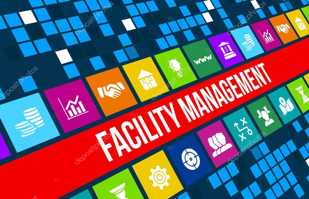 Facility management concept image with business icons and copyspace