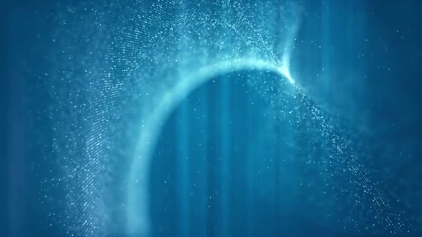 明亮的蓝色弧形颗粒漂浮在太空中 — 图库视频影像