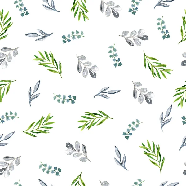 Patrón de acuarela con ramas y hojas azules y verdes. Textura para imprimir, papel de embalaje. —  Fotos de Stock