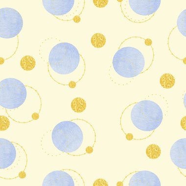 Pastel renklerde daireler çizerek suluboya kusursuz desen, Altın. Paket kağıdı, kumaş dokusu.