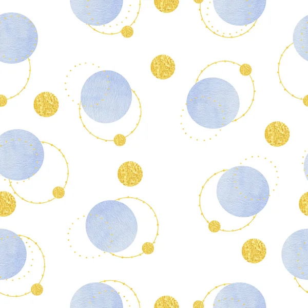 Patrón sin costuras de acuarela con círculos en colores pastel, dorado. Textura para papel de regalo, tela. — Foto de Stock