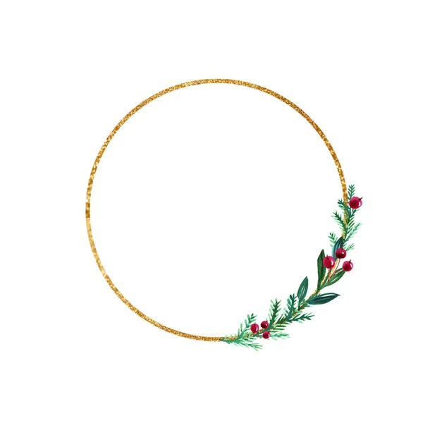 Рождественский Венок Ягодами Золотой Геометрической Рамой — стоковое фото