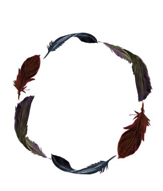 Tüylerin suluboya çelengi. Elle çizilmiş boho. Düğün kartı, davetiye, poster, ambalaj, duvar kağıdı, kumaş baskısı