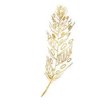 Suluboya Altın Tüy. Kumaş için doku. Kartpostallar için tasarım.