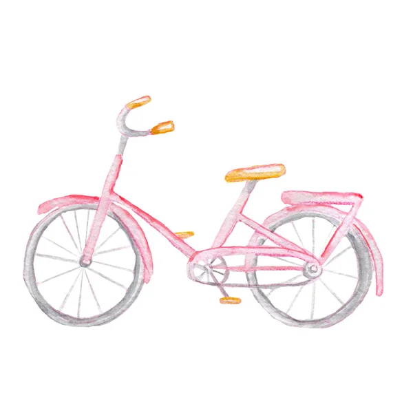 バレンタインデーの水彩イラスト。ピンクのバイク。白に隔離された. — ストック写真