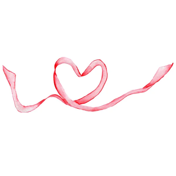 Watercolor illustration for Valentines Day. Pink ribbon in the shape of a heart. Isolated on white. — Stock Photo, Image