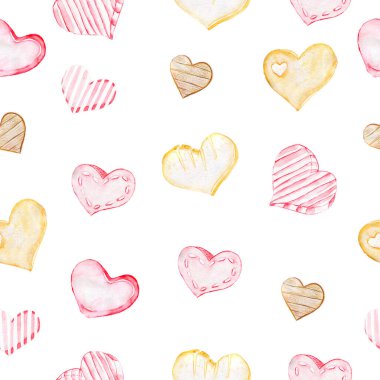 Suluboya kalp deseni. Beyazda izole edilmiş.