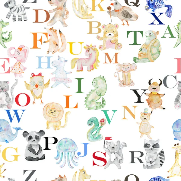 アルファベットの文字でシームレスなパターン 水彩画 — ストック写真