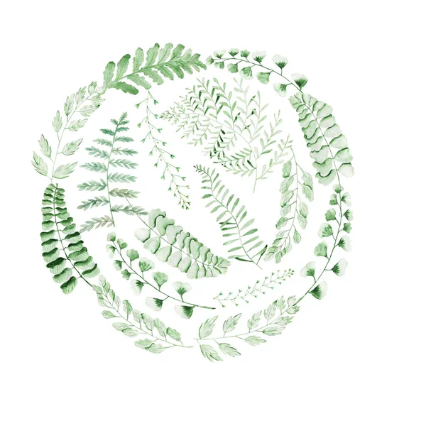 Χαιρετισμός Κορνίζες Και Στεφάνια Υδατογραφία Πράσινο Υφή Του Χόρτου Πράσινα — Φωτογραφία Αρχείου