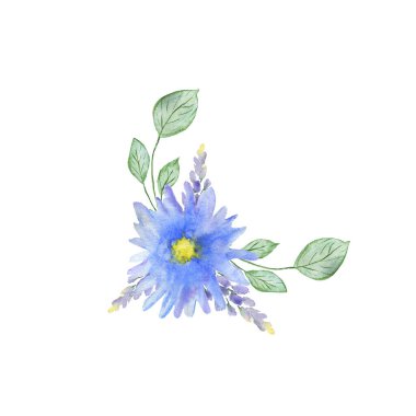 Selamlama kompozisyonu. Suluboya çiçekler ve yeşillik. Tatil için kartpostallar..