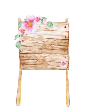 Selamlama bayrağı. Suluboya çiçekler ve yeşillik. Tatil için kartpostallar..