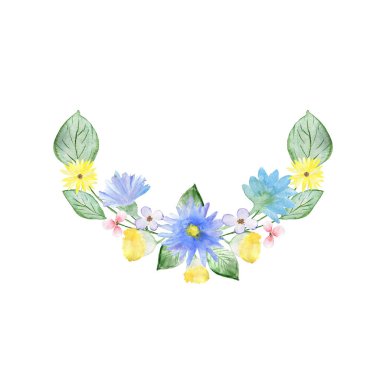 Selamlama kompozisyonu. Suluboya çiçekler ve yeşillik. Tatil için kartpostallar..